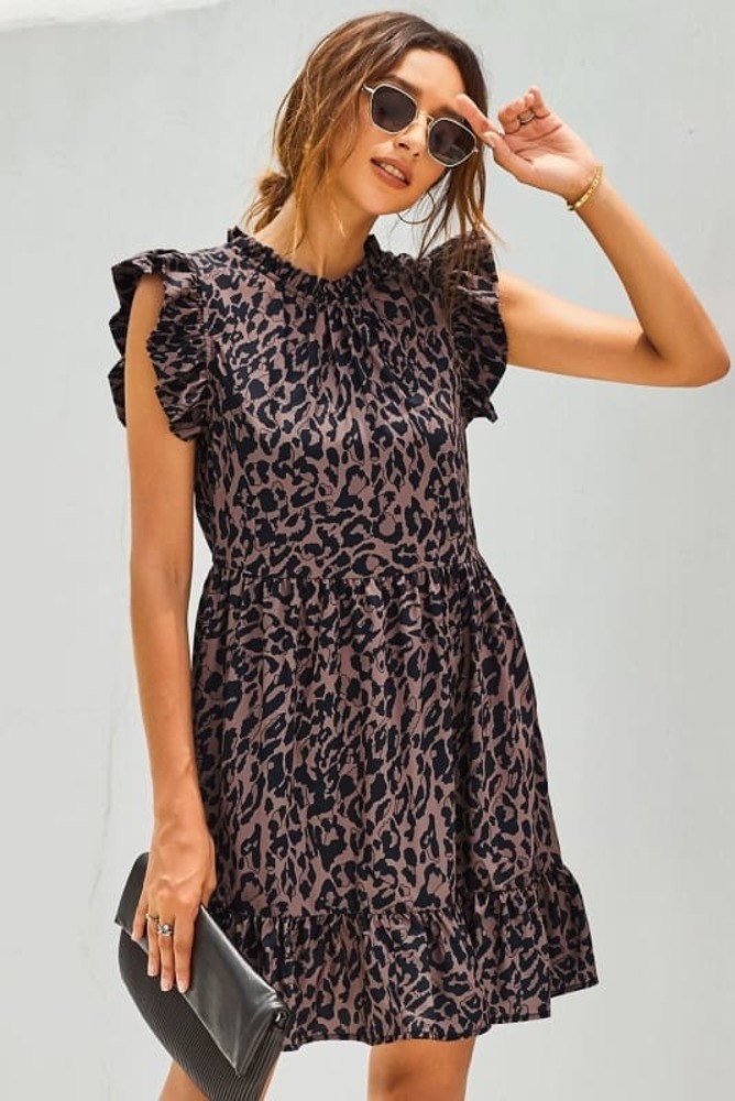 Blue Leopard Print Feminine Swing Mini Dress